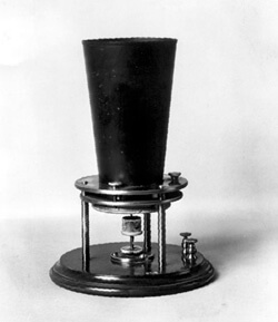Liquid transmitter, over which the first articulate sentence (“Mr. Watson, come here! I want you!”) was spoken over an electric telephone, on March 10, 1876 (THG file photo).