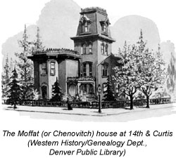 The moffat (or Chenovitch) house at 14th & Curtis (Western History/Genealogy Dept, Denver Public Library)