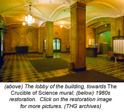 The lobby of the building, towards The Crucible of Science mural