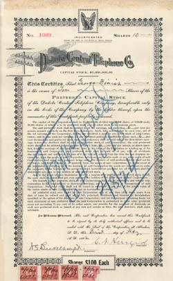 A Dakota Central Telephone Company stock certificate (THG file photo)