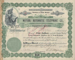 Mutual Automatic Telephone Company stock certificate (THG file photo)