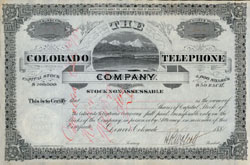 olorado Telephone Company stock certificate issued to Frederick O. Vaille (THG file photo)
