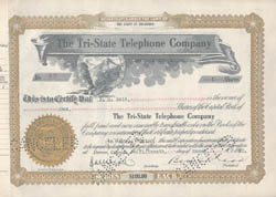 Tri-State Telephone Company stock certificate (THG file photo)