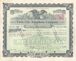 A stock certificate for Twin City Telephone Company (THG file photo)